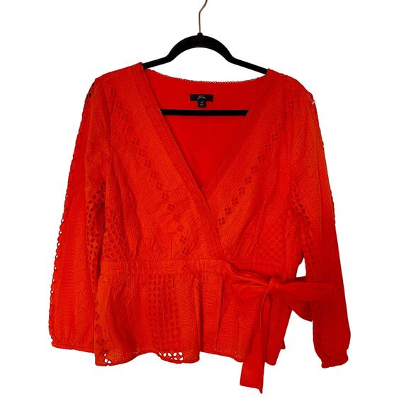 J. Crew resort Orange Eyelet Wrap Top SZ 12 - Picture 2 of 8